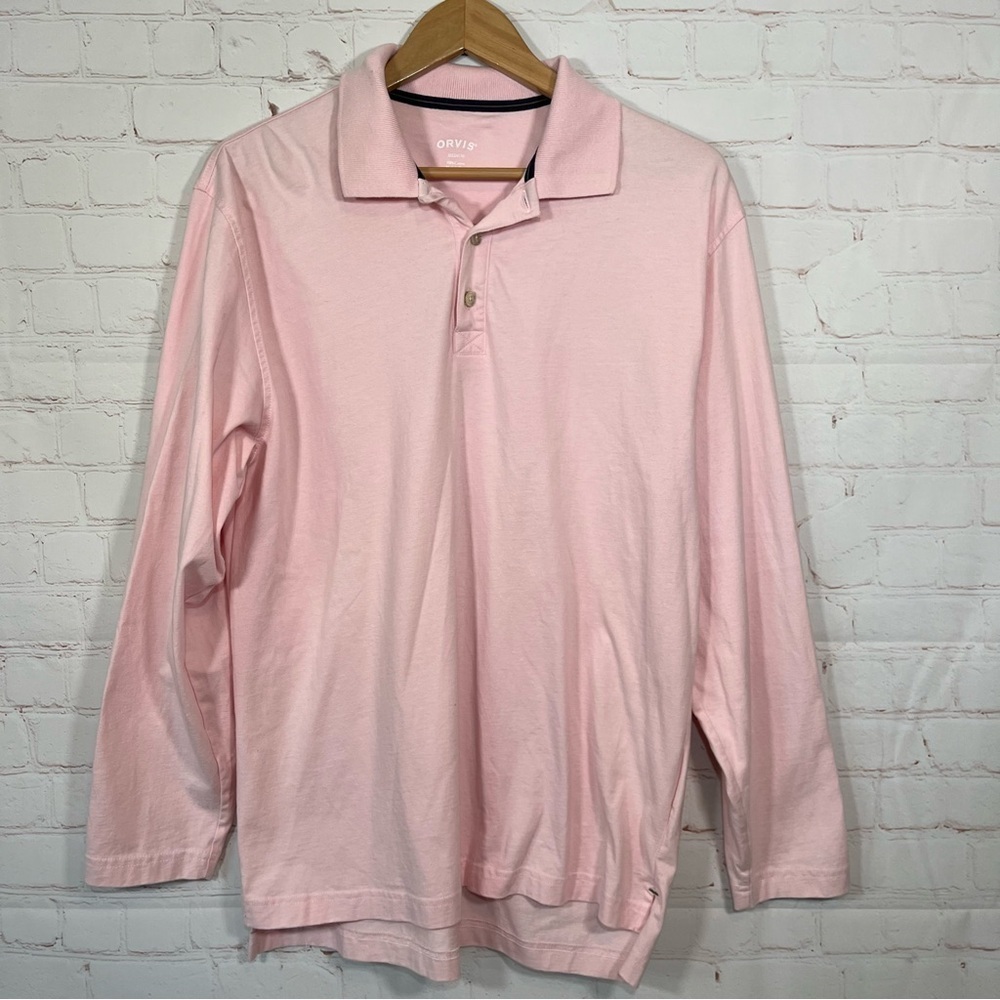 Orvis Polo Shirt Womens Size Medium Pink Pullover Long Sleeve Collared Outdoor